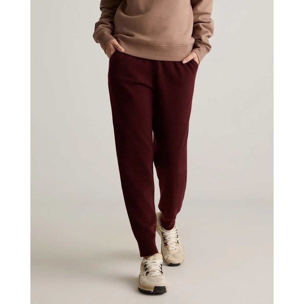 Quince Mongolian Cashmere Sweatpants Burgundy Pull On Stretch Knit Cozy Basic XL - Picture 2 of 12